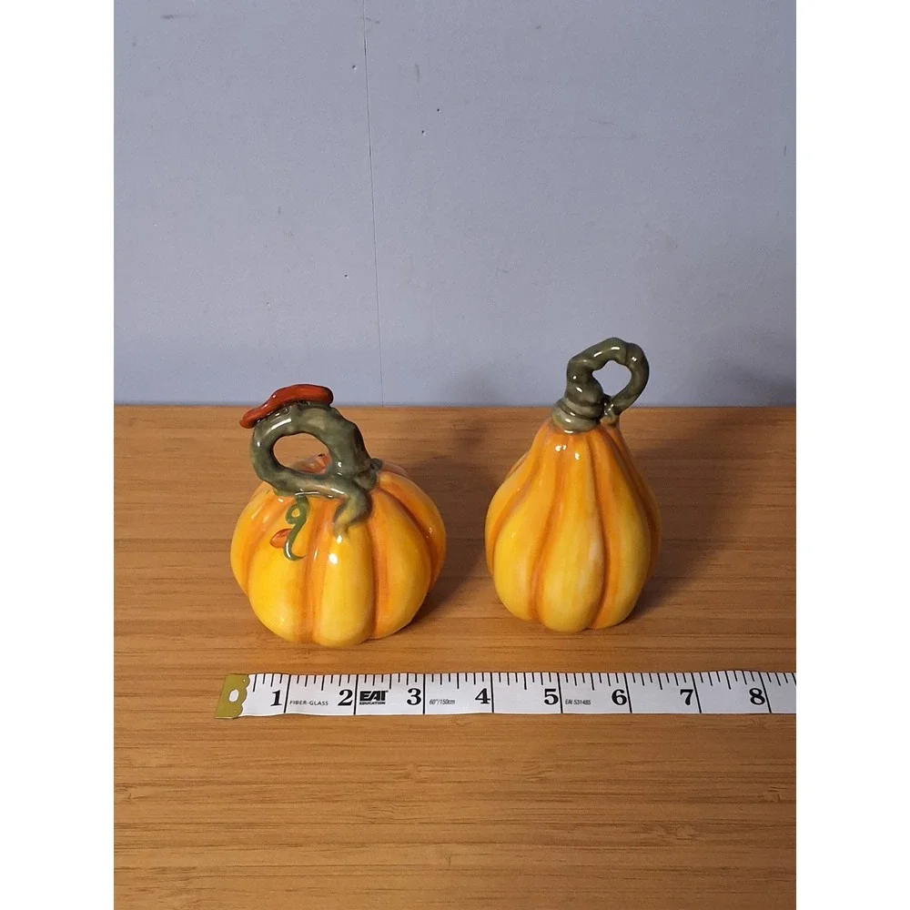 Blue Sky Heather Goldminc Pumpkin Gourd Salt Pepper Shaker Set Ceramic 2014 Fall